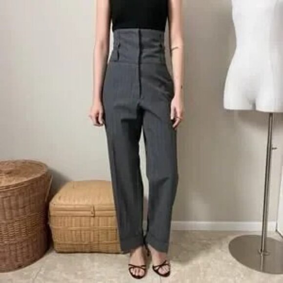 vintage dries van noten gray ultra high rise ribcage corset trousers pants - Picture 5 of 10